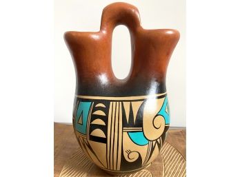 Beautiful Burnished Wedding Vase With Painting- Navajo, Signed