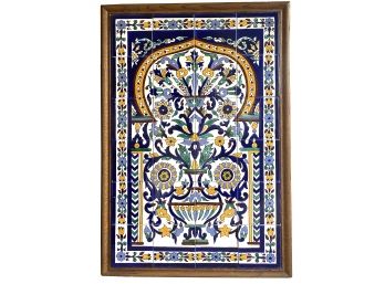 Stunning Hand Painted Classic Tunisian Floral Tiles In Frame