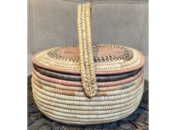 Beautiful Hand Woven Market Basket With Handle And Lid From Lagos Nigeria