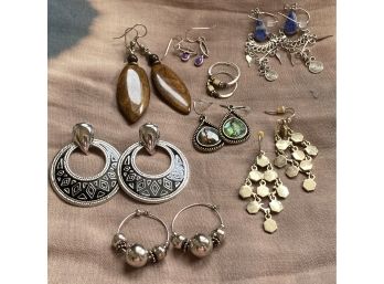 Eight Pairs Of Vintage Silver Tone Earrings Including Some Sterling
