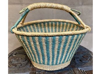 Market Basket With Green Stripes From Ghana