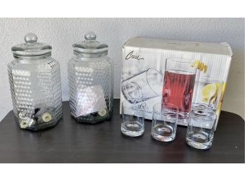Collection Of 16  Glasses And 2 Beverage Glass Dispensers