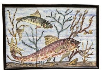 Beautiful Tunisian Hand Painted Framed Tiles Portraying Fish In The Sea
