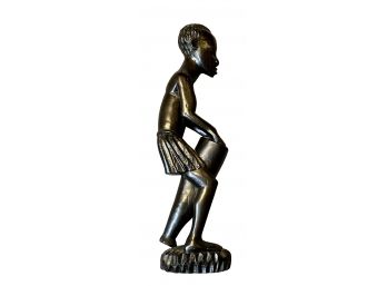 Large Wood Carved Sculpture Of Drummer From Democratic Republic Of Congo