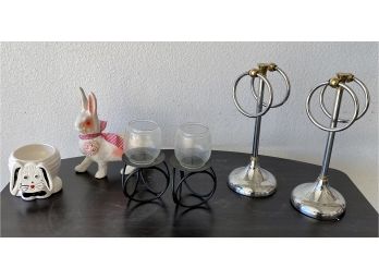 2 Counter Top Hand Towel Holders, Candle Sticks And Decor
