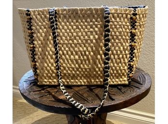 Basket Bag With Beadwork And Soft Handles From Ghana