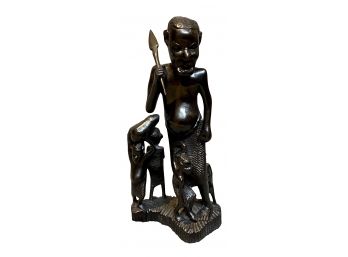 Large Wood Carved Sculpture Of Father And Children From Kenya