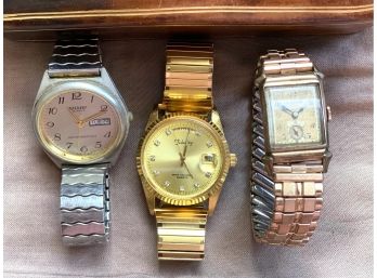 Collection Of Three Men's Watches Including Sharp & Antique Bulova