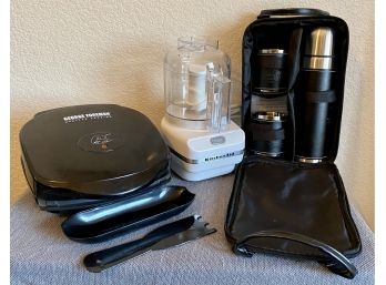 George Forman Grill, Kitchenaid Small Food Processor And Pair Of Thermos's