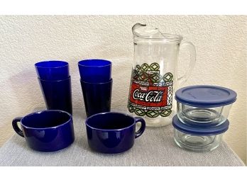 Collection Of Glasses And Vintage Coca Cola Pitcher