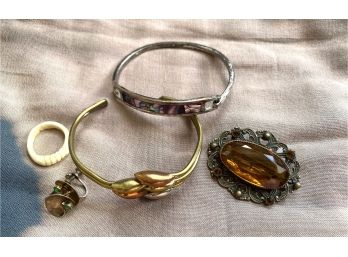Eclectic Grouping Of Fun Costume Jewelry Including Brass Bangles