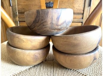 Collection Of 5 Hand Carved Olive Wood Bowls From Tunisia