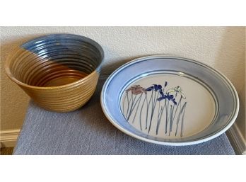 2 Large Hand Made Serving Bowl And Tray