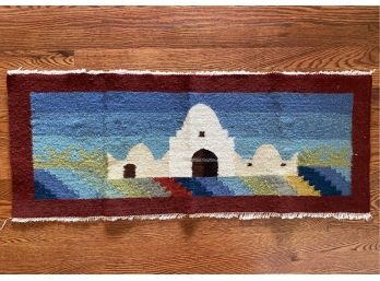 Beautiful Wool Kilim Wall Hanging Featuring White Mosque On The Mediterranean