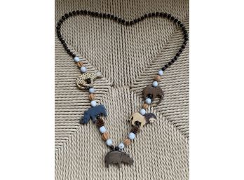 Carved Wooden Kenyan Necklace With Animal Charms