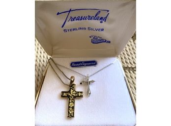 Collection Of Two Cross Necklaces Including One Dainty Sterling Silver Cross And Chain From Treasureland