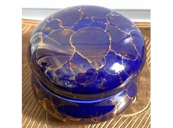 Handmade Cobalt And Gold Trinket Box Signed Aileen Hawaii