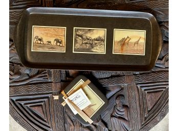 Set Of 4 Coasters And Tray Made By African Artistsan Samuel Muchiri From South Africa