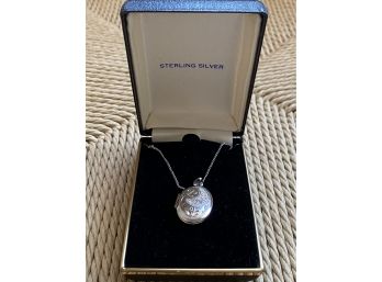 Beautiful Sterling Silver Locket With Etched Floral Design And Chain
