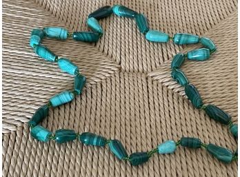 Gorgeous Strand Of  1970's Malachite Stones With Green Glass Beads -High Quality Malachite With Deep Veins