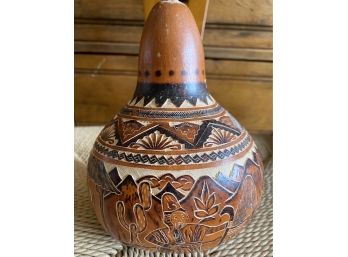Beautiful Carved Peruvian Gourd With Manger Scene Signed Claudio Seguil