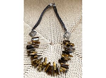 Beautiful Tiger's Eye Necklace With Braided Leather Strap From Botswana
