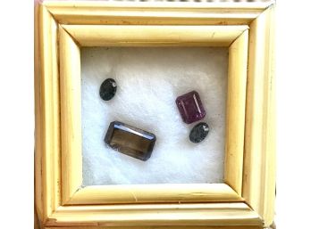 Beautiful Collection Of Four Gemstones In Small Glass Topped Case Purchased In Madagascar