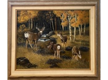R Marceau 08 Deer Landscape Print Wood Frame
