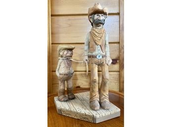Hand Carved Wood Rope A Dope Cowboy Figurine