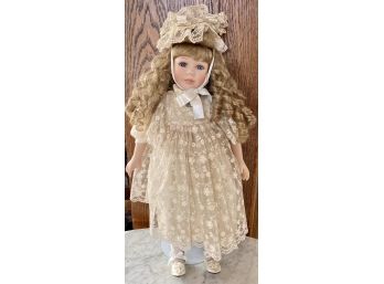 Vintage Ceramic Delton Doll In Victorian Style Dress