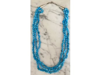 Sterling And Turquoise Bead Multi Strand Necklace