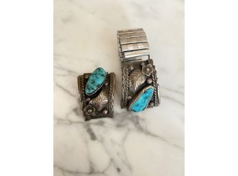 Old Pawn Navajo Watch Lugs With Turquoise