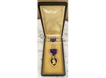 Purple Heart For Military Merit Purple Ribbon Enamel In Original Box