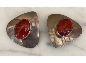 Navajo Red Carnelian Little Yellowhorse Signed Sterling Silver Earrings