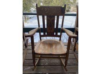 Antique Tiger Oak Rocking Chair With Mythological Inlay- Gothic Style