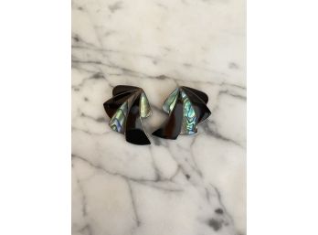 Sterling 925 Abalone And Onyx Earrings