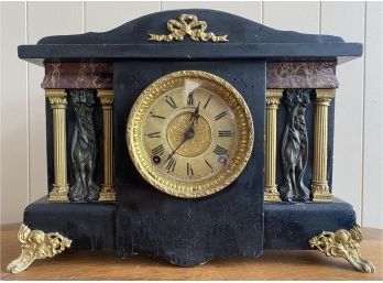 Sessions Antique Mantle Clock Gold Columns 2 Keys