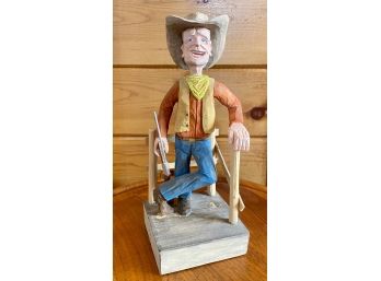 135 Bill Singed Wood Carving Cowboy By Dave Penrod