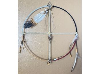 Suede Wrapped Indian Bead Dream Catcher With Feathers