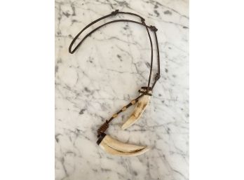 Mountain Lion Teeth Necklace With Beads And Leather Strap