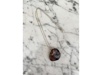 Sterling Silver Wrapped Italy Art Glass Pendant Necklace