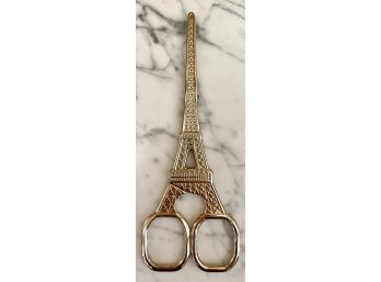 Vintage Eiffel Tower Gold Tone Etched Scissors