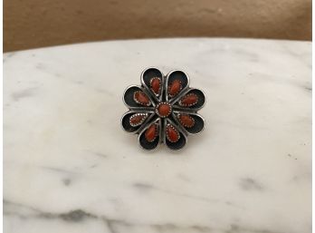 Old Pawn Sterling & Coral Navajo Ring