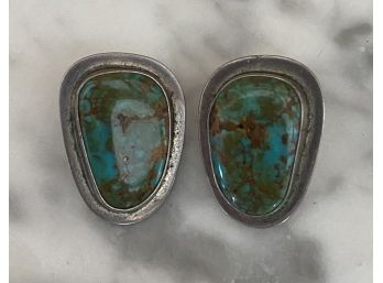Sterling Silver Signed EMT Navajo Turquoise Earrings