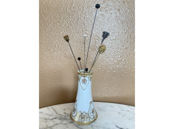 Nipon Pin Holder Vase With Vintage Hair Pins