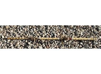 Handmade Walking Stick With Bead Wrapping And Animal Fur Accents