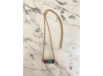 14K Gold Twist Rope Necklace With Colored Bead