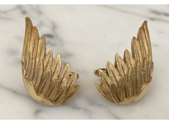 Pair Of Trifari Gold Tone Wing Clip On Earrings