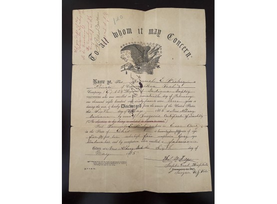Civil War War Era Discharge Letter From The US Army