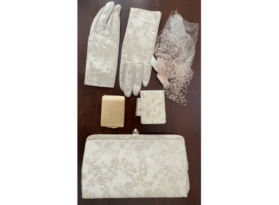 White Vintage Purse And Contents
